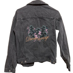 MONTS MERELY Denim Korean gray jacket flower embroidered Size S A000224